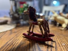 Vintage Hand Crafted  Painted Small Wooden Toy Rocking Horse 6.5  Tall
