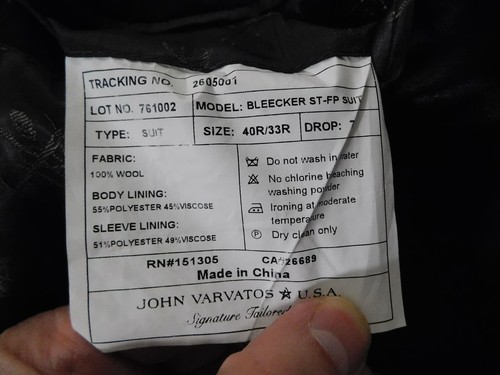*NEW* JOHN VARVATOS SIZE 40R BLACK 1 BUTTON WOOL TUXEDO - 第 6/6 張圖片