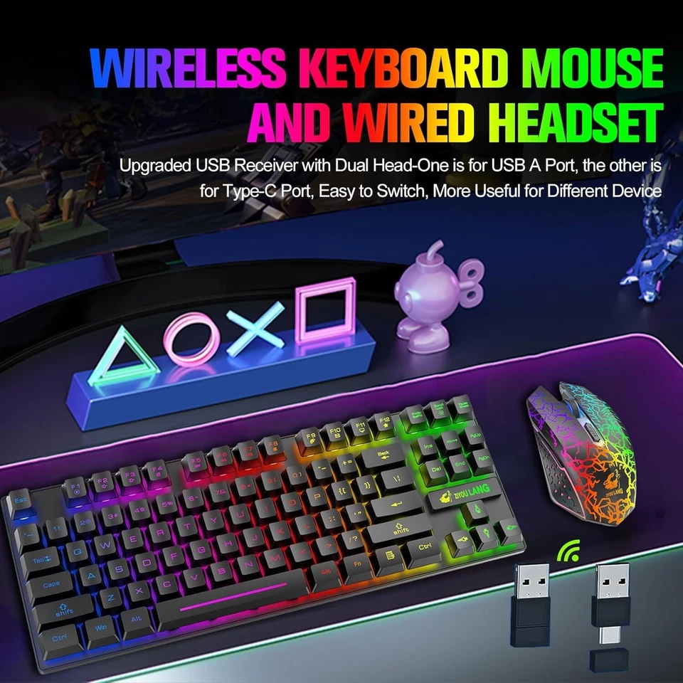 ZIYOULANG Wireless Gaming Keyboard Mouse with 2.4G Dongle&Headset&SPEAKER Combo - Image 2 of 4