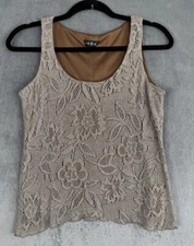 MSK Top Women’s Size M Beige Gold Floral Stretch Sleeveless Sparkles Shimmer