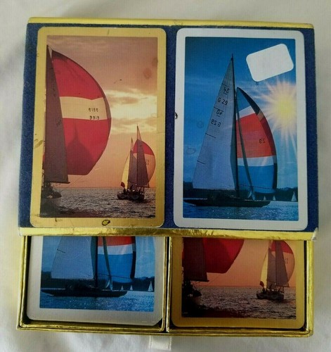 2 Vintage Decks Playing Cards Congress DOUBLE DECK Sail Boat Cel-U-Tone Finish - Picture 4 of 7