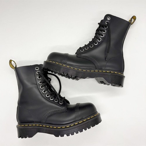 Dr. Martens 8761 Bxb Leather Mid Calf Boots Mens Size 5 Black Combat Steel Toe