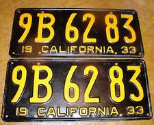 1933 33 California Plates Lincoln Chevrolet Plymouth Nash Hudson Buick Pontiac