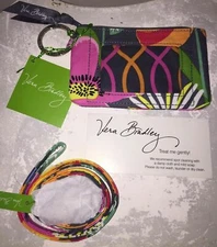 VERA BRADLEY Zip ID & Lanyard JAZZY BLOOMS Badge Holder Key Ring RARE NWT
