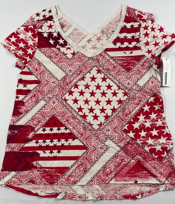 SONOMA DOUBLE V-NECK AMERICANA TEE SIZE L PETITE