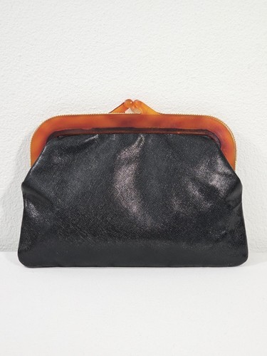 Vintage 1950s Mid Century Delka Made In France Black Clutch W/ Bakelite Frame - Picture 2 of 8