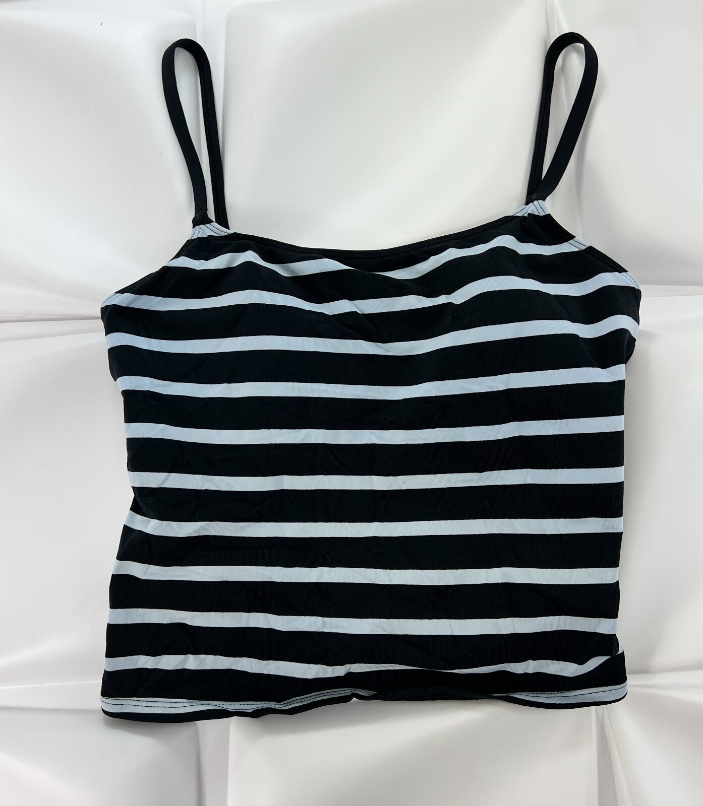 Nautica Womens Sz 10 Striped Blue Black Cropped m Tank Top y2k vtg RARE