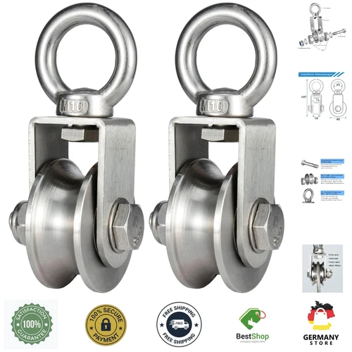 Umlenkrolle Edelstahl 48mm 2 Stück Seilrolle mit Kugellager Tragkraft 500kg