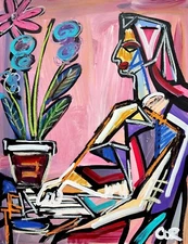 CORBELLIC EXPRESSIONISM 16X20 FLOWER POT CUBIST FINE ART HOME INTERIOR DESIGN