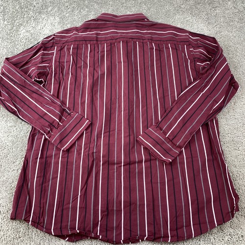 JF J. Ferrar Modern Fit Button Up Shirt Men's 2XL Maroon Stripe Long Sleeve - Picture 3 of 14