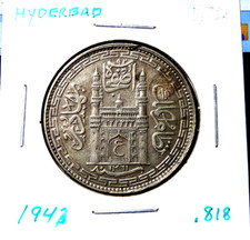 1943 India Hyderabad 1 Rupee .818 Silver Coin
