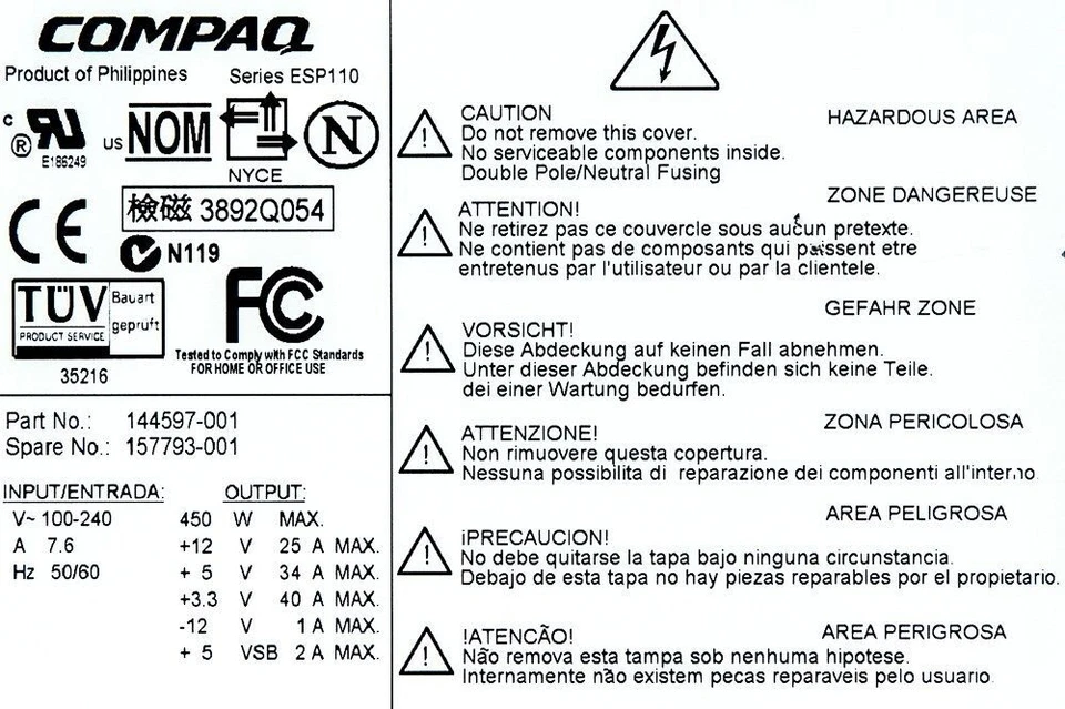 NETZTEILE HP 157793-001 144597-001 ESP110 450WATT HOT-SWAP POWER SUPPLY - Bild 3 von 3