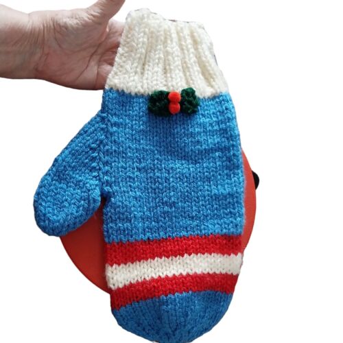 XLChristmas Stocking Mitten Handmade Knit Retro 16" For Boy Dad Husband Vtg - Picture 4 of 20