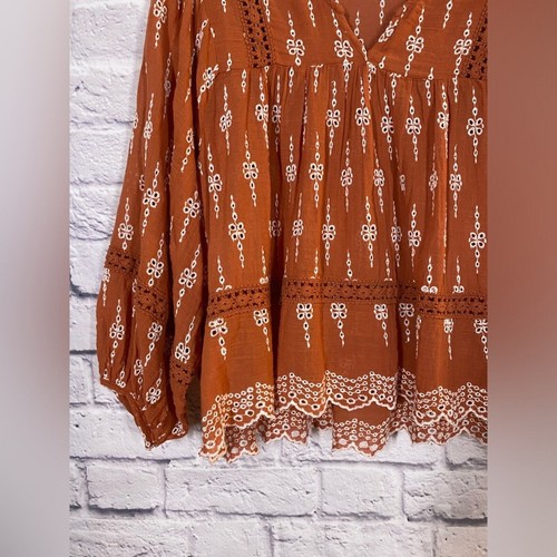 Blusa Campesina American Eagle Naranja Óxido Boho Bordada Talla M - Imagen 5 de 8