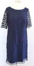 Tahari ASL Levine Womens Navy Blue Floral Lace Shift Dress Size 8 Casual