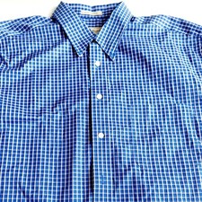 Vtg Eddie Bauer Shirt Mens XL Tall Button Down Blue Checkered Wrinkle Resistant