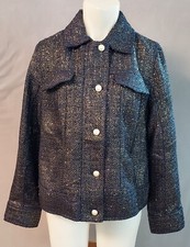 Chico's - ladies Classic Jacket Foil Tweed LS Navy lined - sz 2 12-14 - NWT