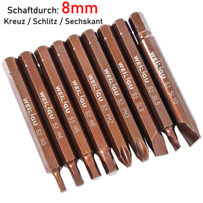 80mm S2 Stahl Sechskantschaft Schraubendreher-Bit Phillips / Schlitz / Sechskant