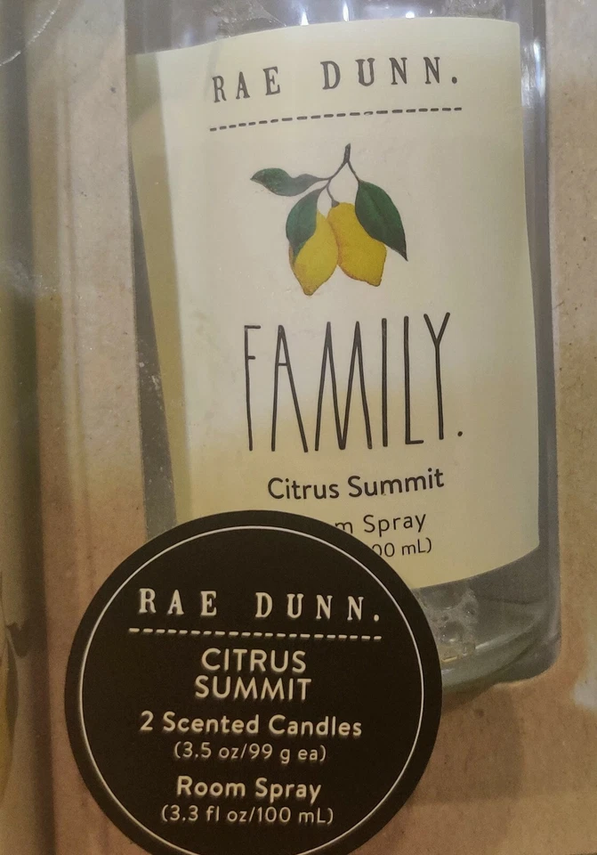 Rae Dunn Citrus Summit Room Spray & Velas Set de Regalo Familia•Bendito•Hogar Nuevo en Caja Foto 4 de 4