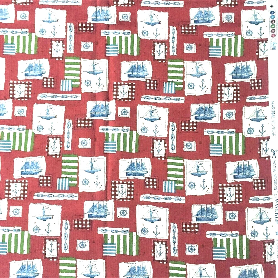 Vtg Waverly Fabric Multi Cotton Maritime Voyage 33x44 Home Seasons Boat Nautical - Image 3 of 4
