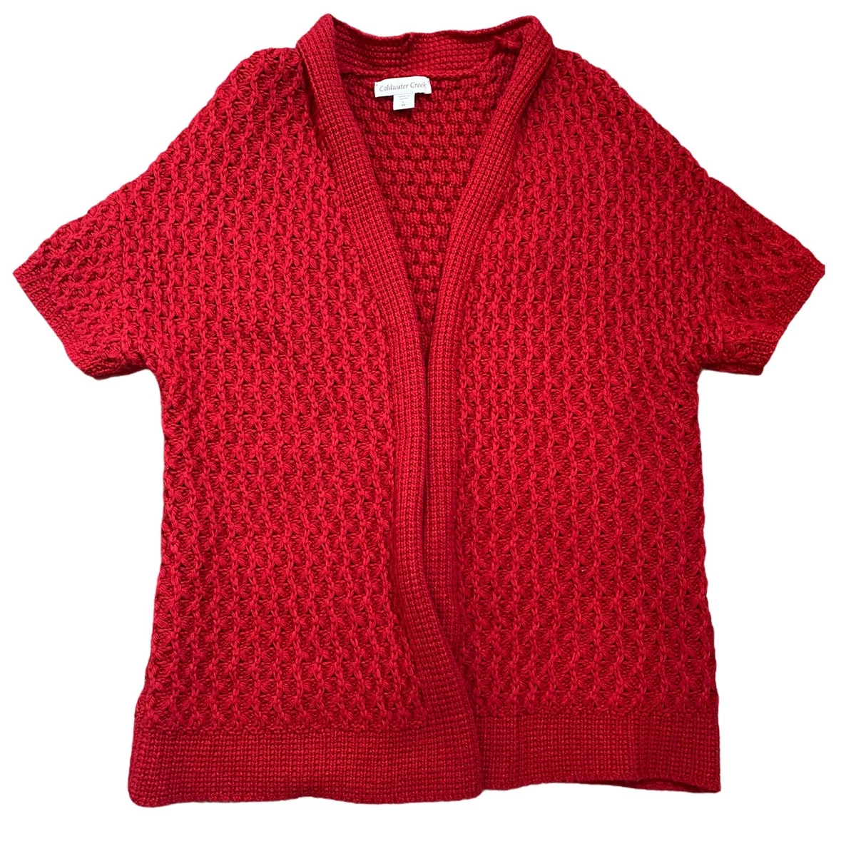 Ladies red top short sleeve cardigan