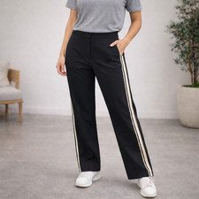 Whistles Ezra Black Side Stripe Straight Leg Trousers Size 10 NWT Sporty Casual