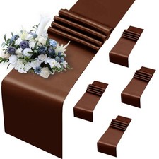 5 Pack Chocolate Brown Satin Table Runners, 12 x 108 Inch, Silk Smooth, Wedding