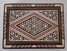 Marquetry Trinket Box  Intricate Inlaid Design 4.75 x 3.5 x 1.5