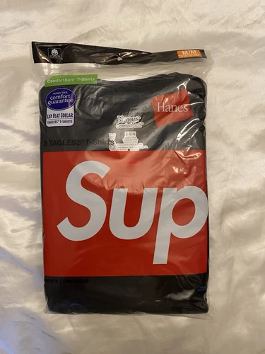 Tee shirt Supreme Hanes neuf sans étiquette lot de 3 noir taille M 100% authentique ! scellé