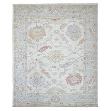 8'x9'9" Ivory Afghan Angora Oushak Leaf Design Hand Knotted Pure Wool Rug 22619