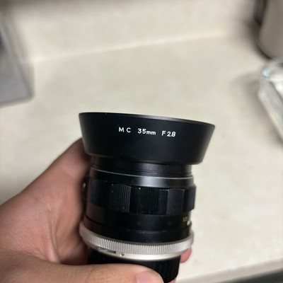 Minolta 35mm f/2.8 MC W. Rokkor-HG Manual Focus Lens Original Hood