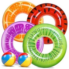 6 Pack Pool Floats Kids, 01Fruit -Watermelon/Orange/Violet grapefruit/Kiwi