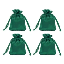 Satin Bags with Drawstring, 3x4 Inch Wedding Favor Bags (Green, Pack of 4)