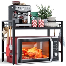 Expandable Microwave Stand,2 Tier Metal Kitchen Countertop Organizer Shelves ...