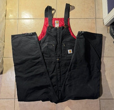 Carhartt Black Insulated Bib Overalls Snap Leg Work Coveralls Unisex