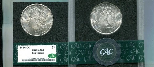 1884 CC MORGAN SILVER DOLLAR CH BU GSA CAC MS63 7149T