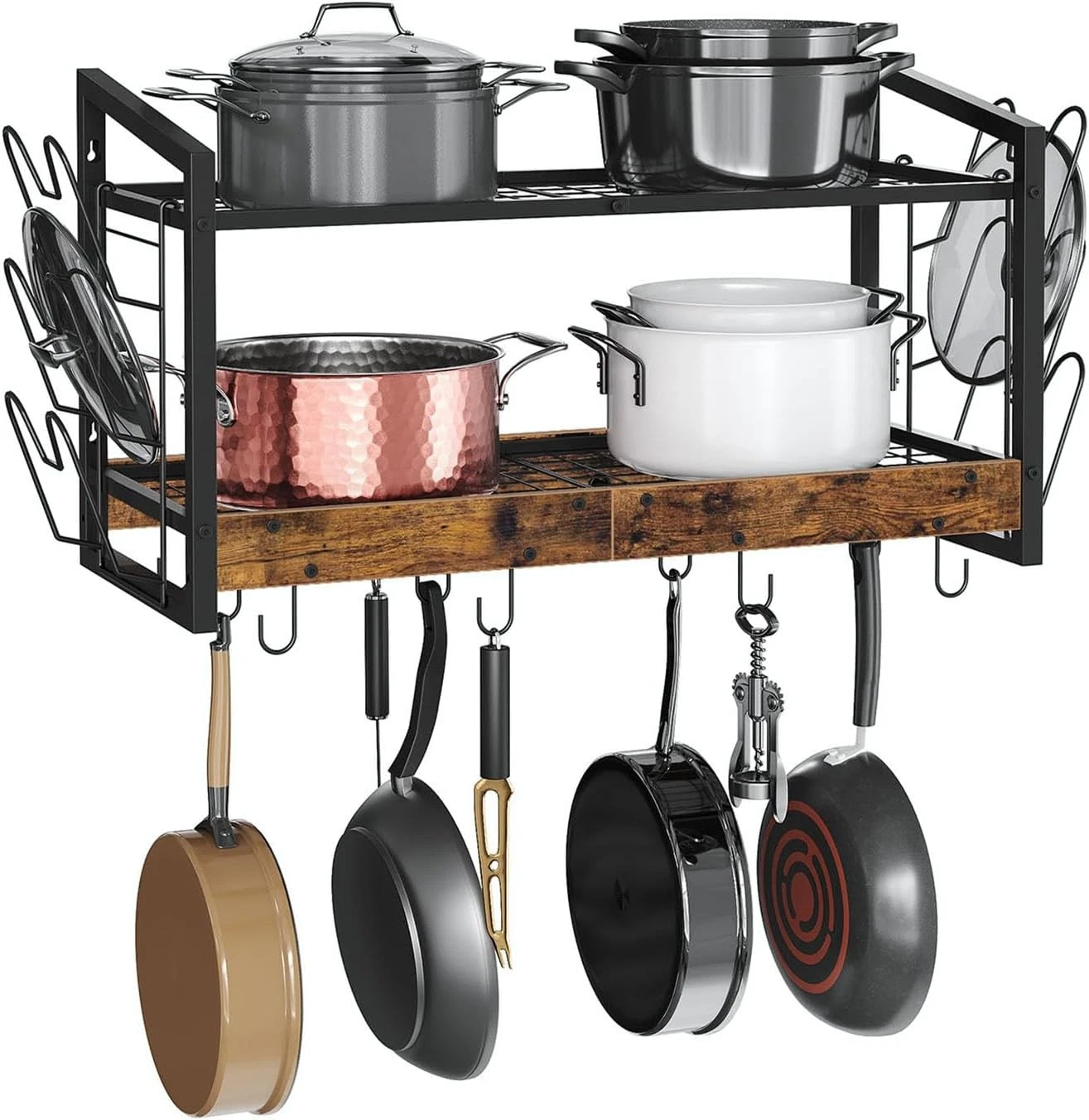 Hanging Pot Rack Pot Rack Wall Mounted 2-Tier Kitchen Pot & Lid Organizer