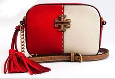 Tory Burch Macgraw Leather Crossbody Bag Red Ivory Tassel Women's Authentic