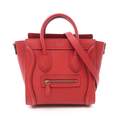 【Bag】CELINE Luggage Nano Shopper 2-Way Handbag Leather Red Celine From Japan