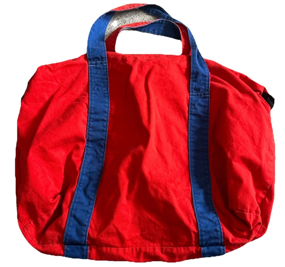 ESPRIT Canvas Carryall Tote Bag 80s 90s Vintage Full Zip Duffle Red & Blue - Image 4 of 4