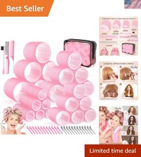 50PCS Self Grip Hair Rollers Set w Clips 4 Sizes Pink