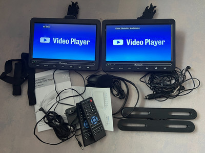 Doppelter DVD- Player mit zwei Bildschirmen, Kopfhörer, Ladeadapter Auto 12 V