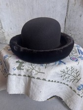 Vintage Betmar New York Wool Felt Hat Fur Trim Cloche Bowler USA 1990s