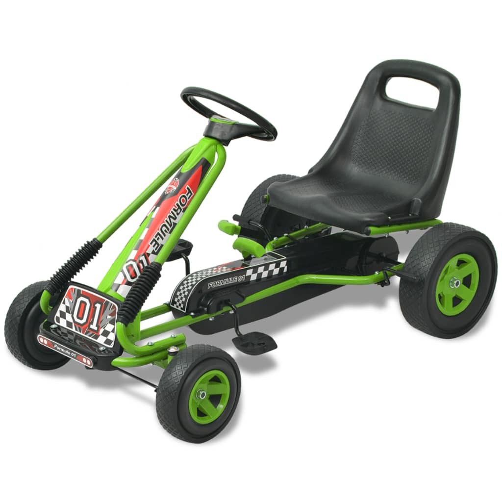 Kart à pédale en acier de 96 cm robuste avec siège réglable ergonomique vert