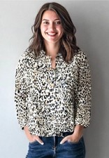 Chico's Reversible Linen Animal Ikat Jacket Women's 1 Button Front Mock Neck NWT
