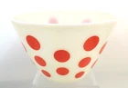 Vintage Fire-King White Milk Glass Red Polka Dots Mixing Bowl 8 1/8" Opening