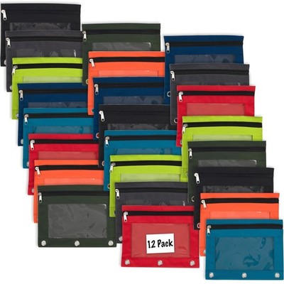 12 Pack Clear Pencil Pouch for 3 Ring Binder Bulk Pencil Pouch Bags for Binde...