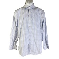 Bonobos Dress Shirt Mens 15.5 34 Blue White Plaid Standard Fit Stretch Cotton