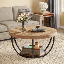 Image of Round Coffee Table,32-Inch Circle Coffee Table with Open Storage for Living Room