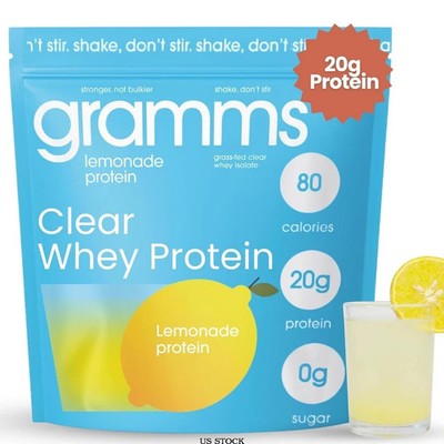Gramms Lemonade Whey Isolate Protein 20g Protein Zero Sugar Non GMO, 80 Servings